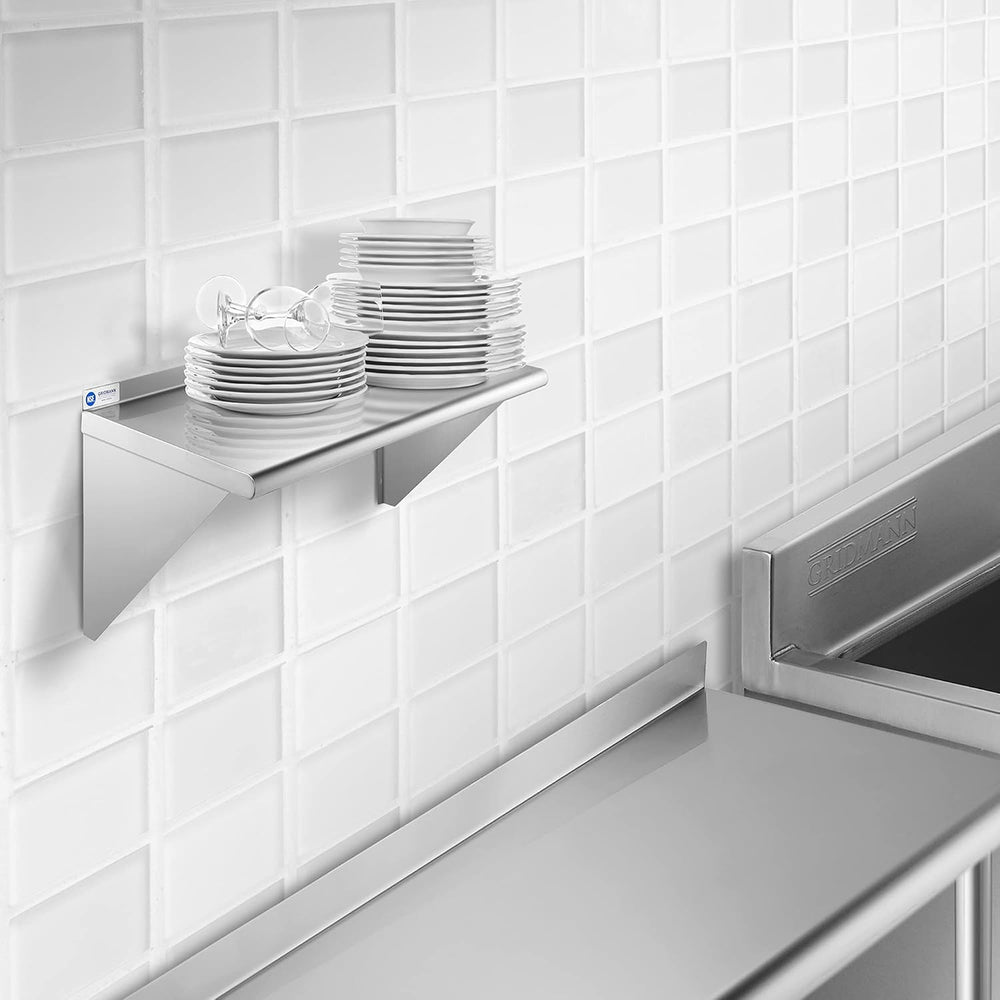GRIDMANN 12" x 24" Stainless Steel Wall Mount Shelf with Backsplash...