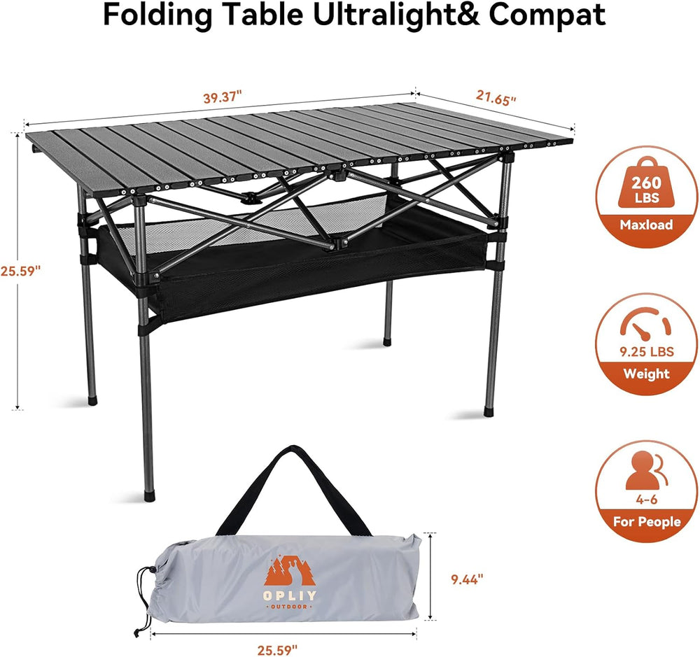 Opliy Portable Folding Camping Table for 4-6 Persons Aluminum Collapsible Tab...