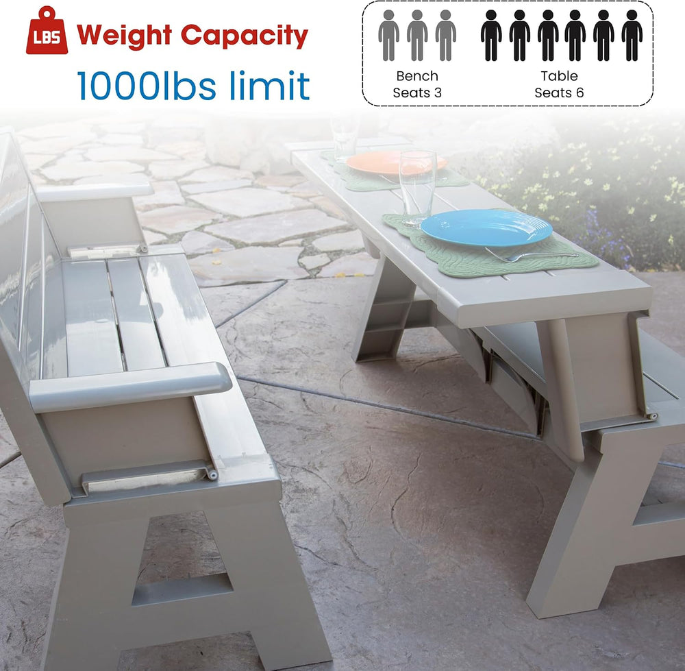 Convert-a-Bench 2-in-1 Outdoor Bench & Folding Picnic Table, Convertible