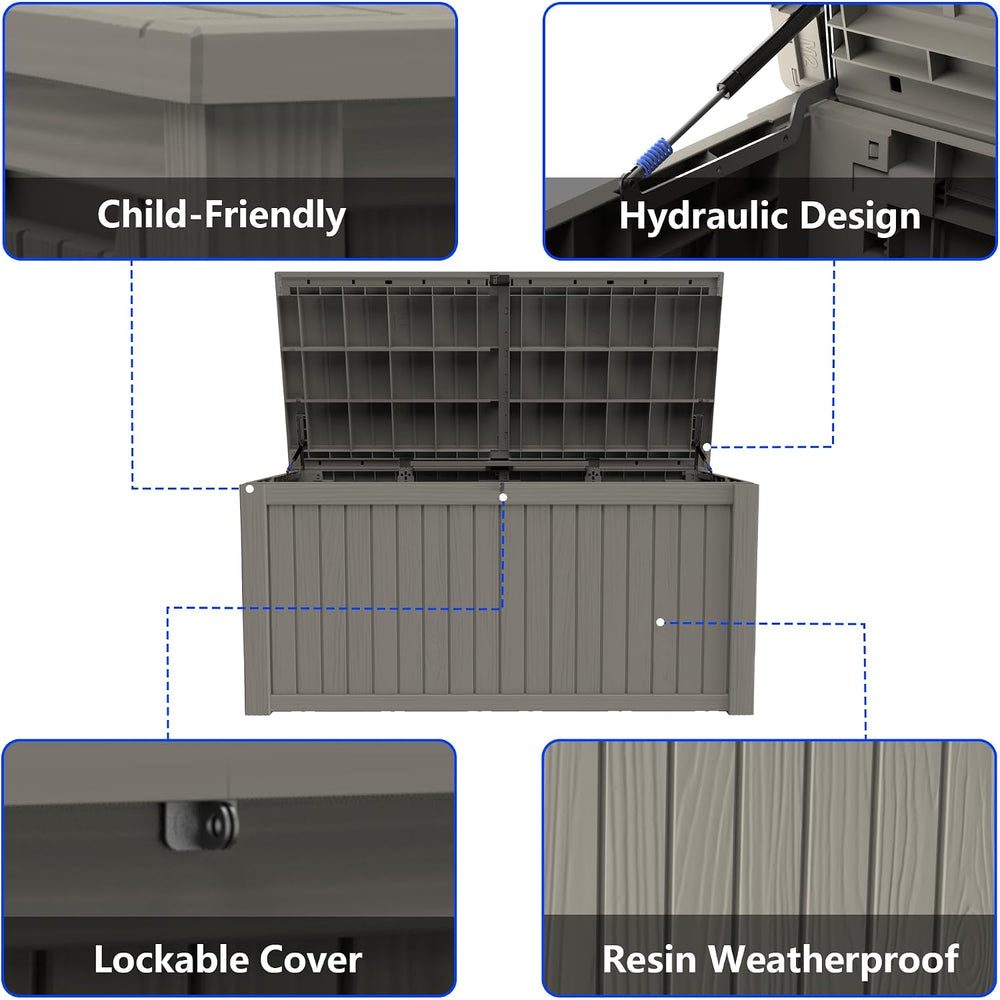 300 Gallon Outdoor Storage Box Resin Deck Box All Weather Waterproof Large Lo...