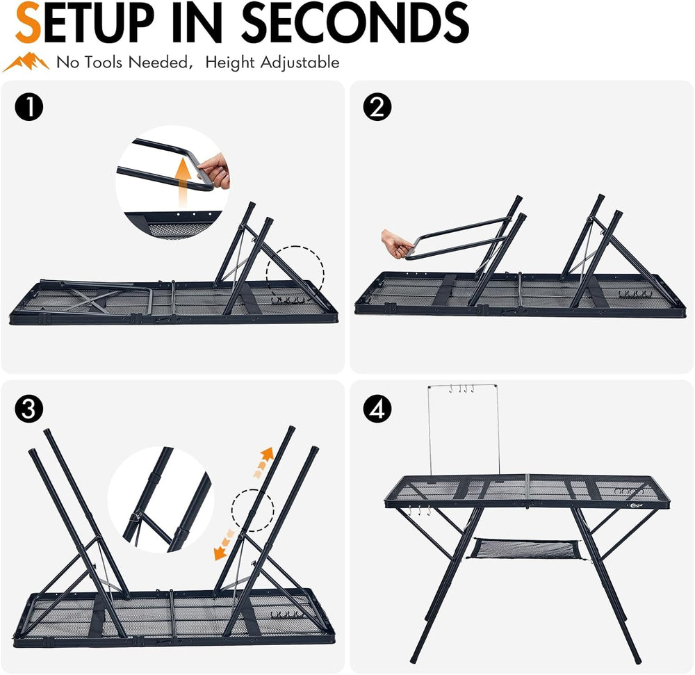 Portal 4 ft Folding Camping Grill Table Heavy Duty Portable Outdoor for BBQ