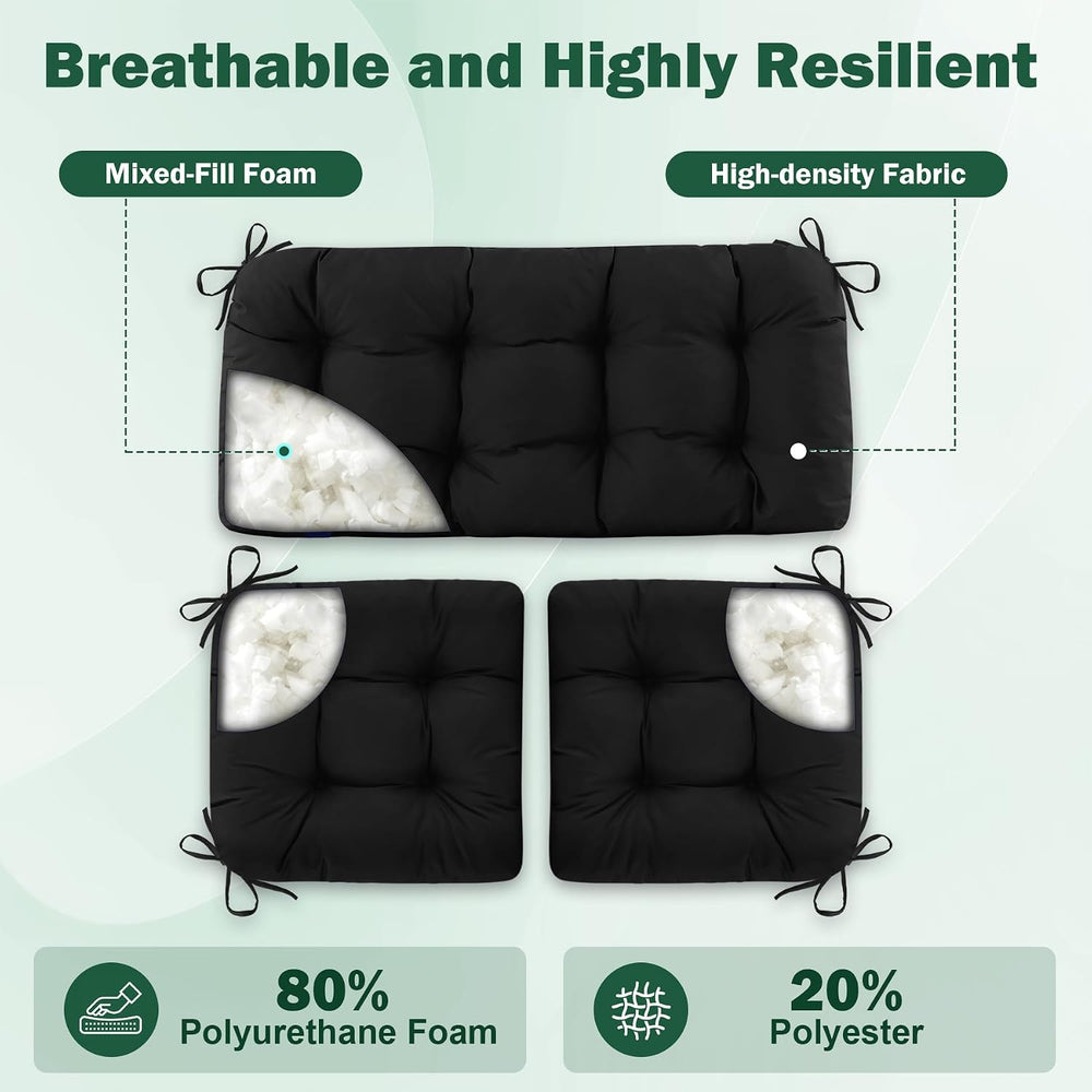 Outdoor Wicker Chair Cushions, 44×19×4 in, Waterproof, Black