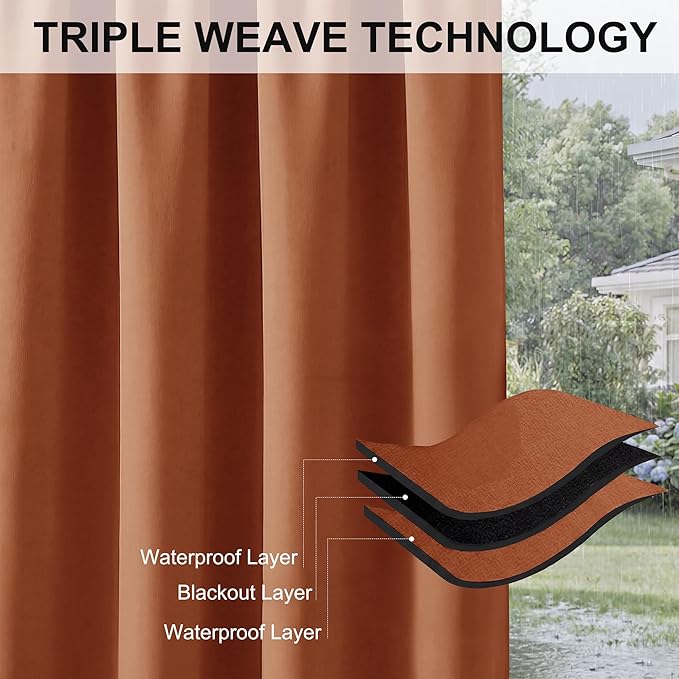 RYB HOME Extra Wide Outdoor Curtains for Patio Waterproof Heavy Duty Thermal ...
