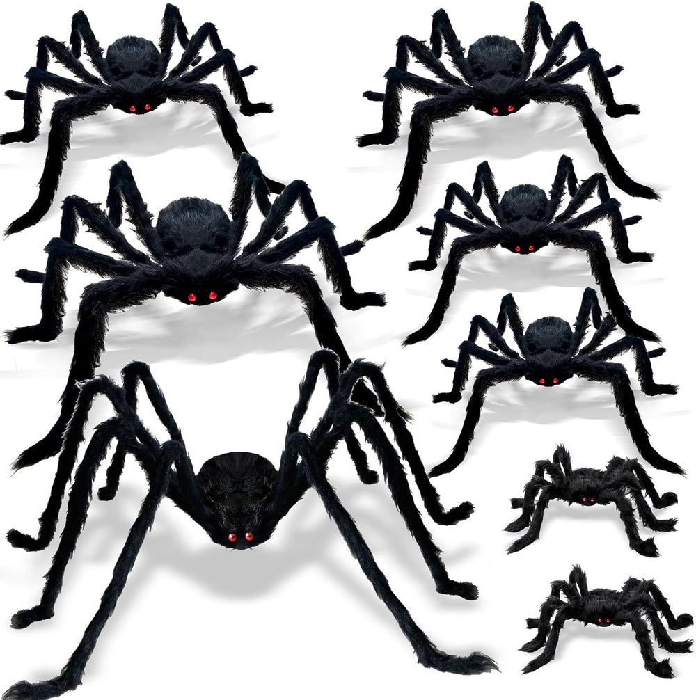 ZMCINER 8 Pcs Large Spiders Halloween Decorations - Outdoor Realistic Scary H...