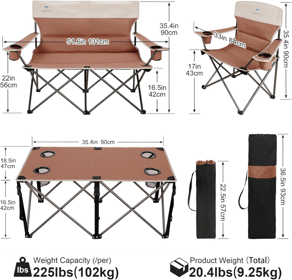 Camping Chair Set of 3, Outdoor Folding Camping Chairs for Heavy People with ...