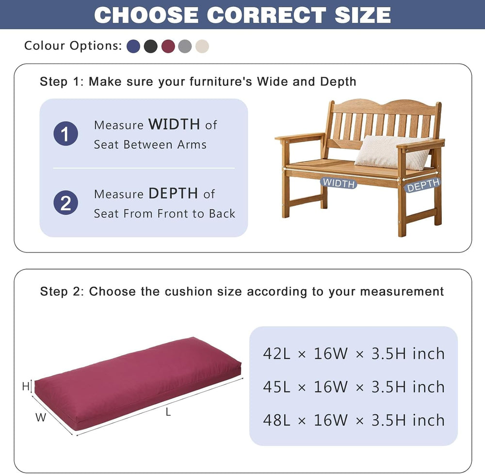 baibu Waterproof Outdoor Bench Cushion with Ties, 45 x 16 x 3.5 Inch, Red