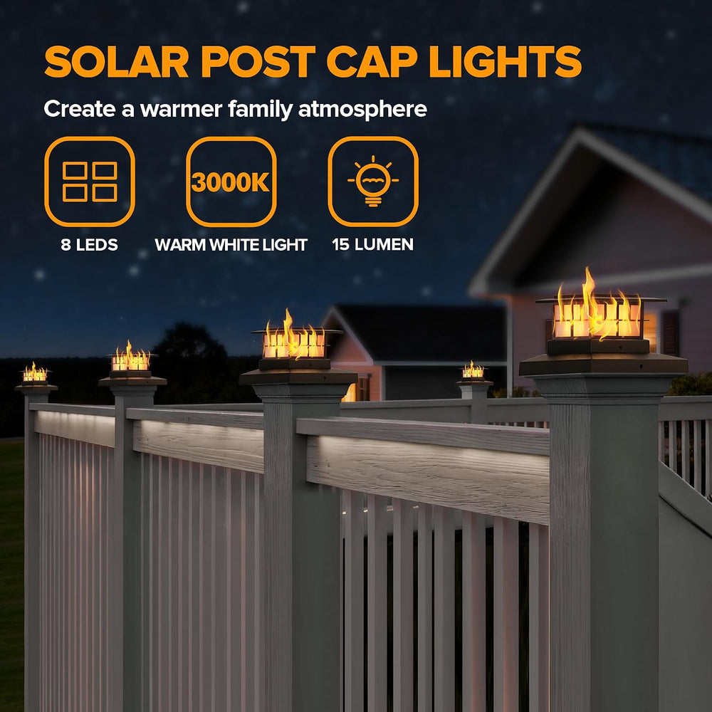 LUTEC 8 Pack Solar Post Cap Lights, IP65 Waterproof Solar Flame Fence Post Li...