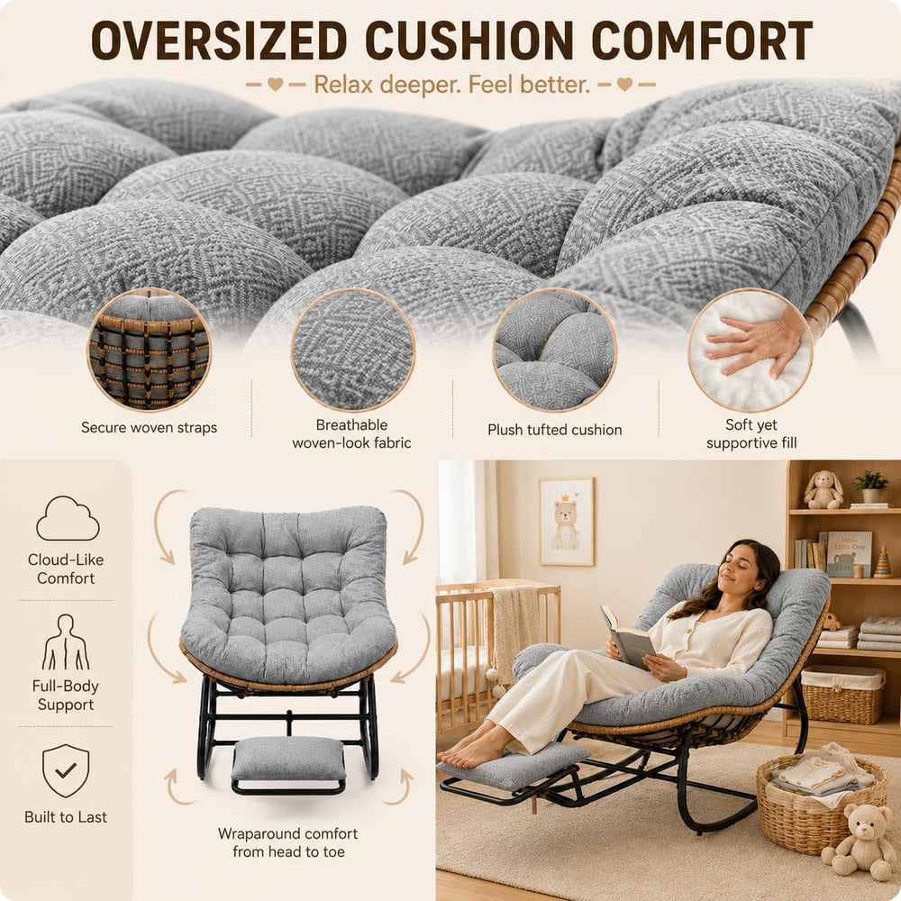 Oversized Rocking Chair with Zero-Gravity Foot Rest & Ottoman, Comfy Loun...