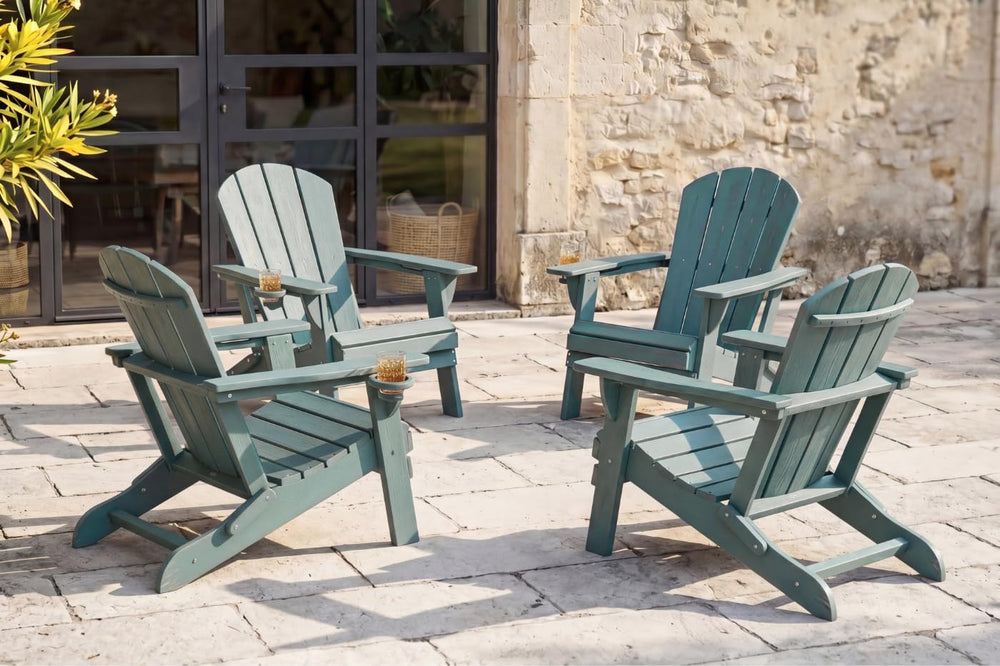 Folding Adirondack Chairs Set of 4 with Cup Holders, Heavy-Duty HDPE Plastic ...