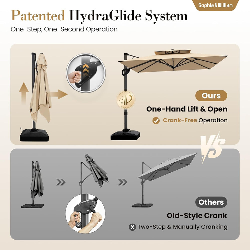 10'x 13' Cantilever Patio Umbrella with 360° Rotation & Base, Beige