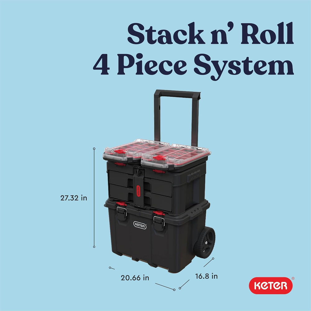 Keter Stack N Rolling Tool Box Modular Storage System 4 Piece