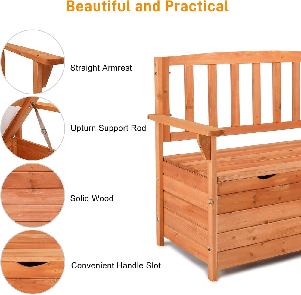 Outvita Outdoor Wood Storage Bench, Deck Box Loveseat, Natural