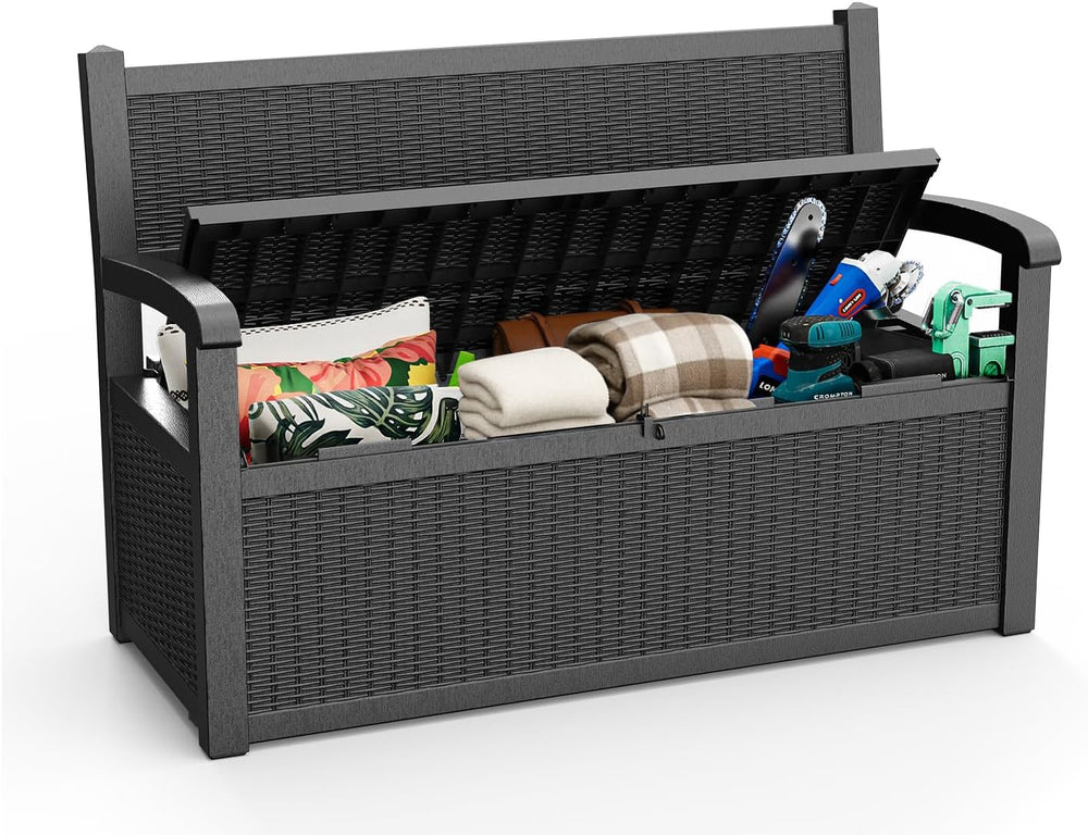 ROJIK 80 Gallon Storage Bench Deck Box Outdoor with Armrests,Storage Furnitur...
