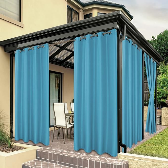 BONZER Waterproof Outdoor Curtains for Patio Porch Pergola Cabana Light Filte...