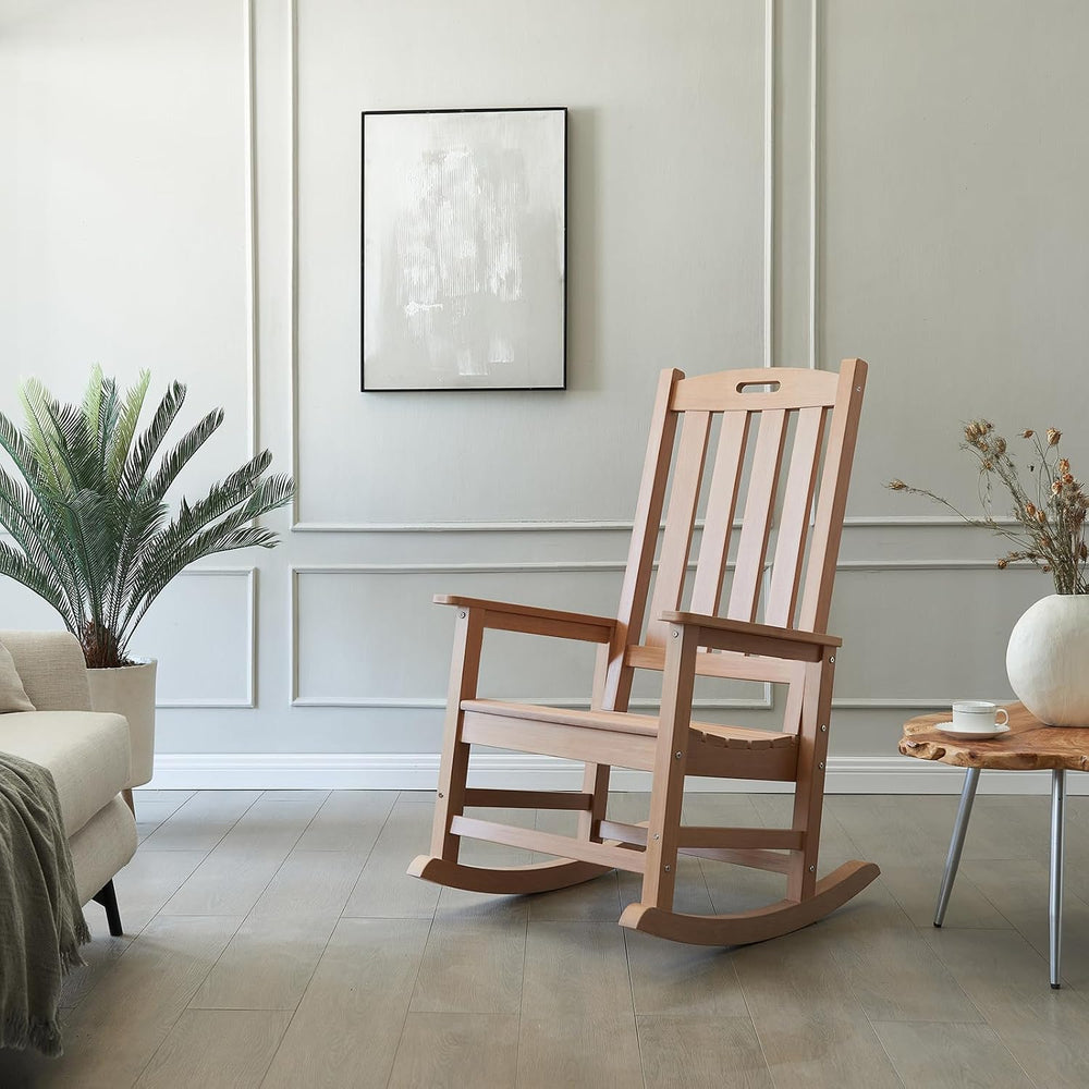 Psilvam Oversized Outdoor Rocking Chair, HDPE Porch Rocker (Teak)