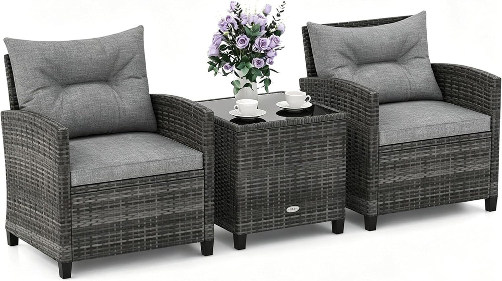 ORALNER 3 Pieces Patio Furniture, Mix Gray Wicker Bistro Set (Gray)