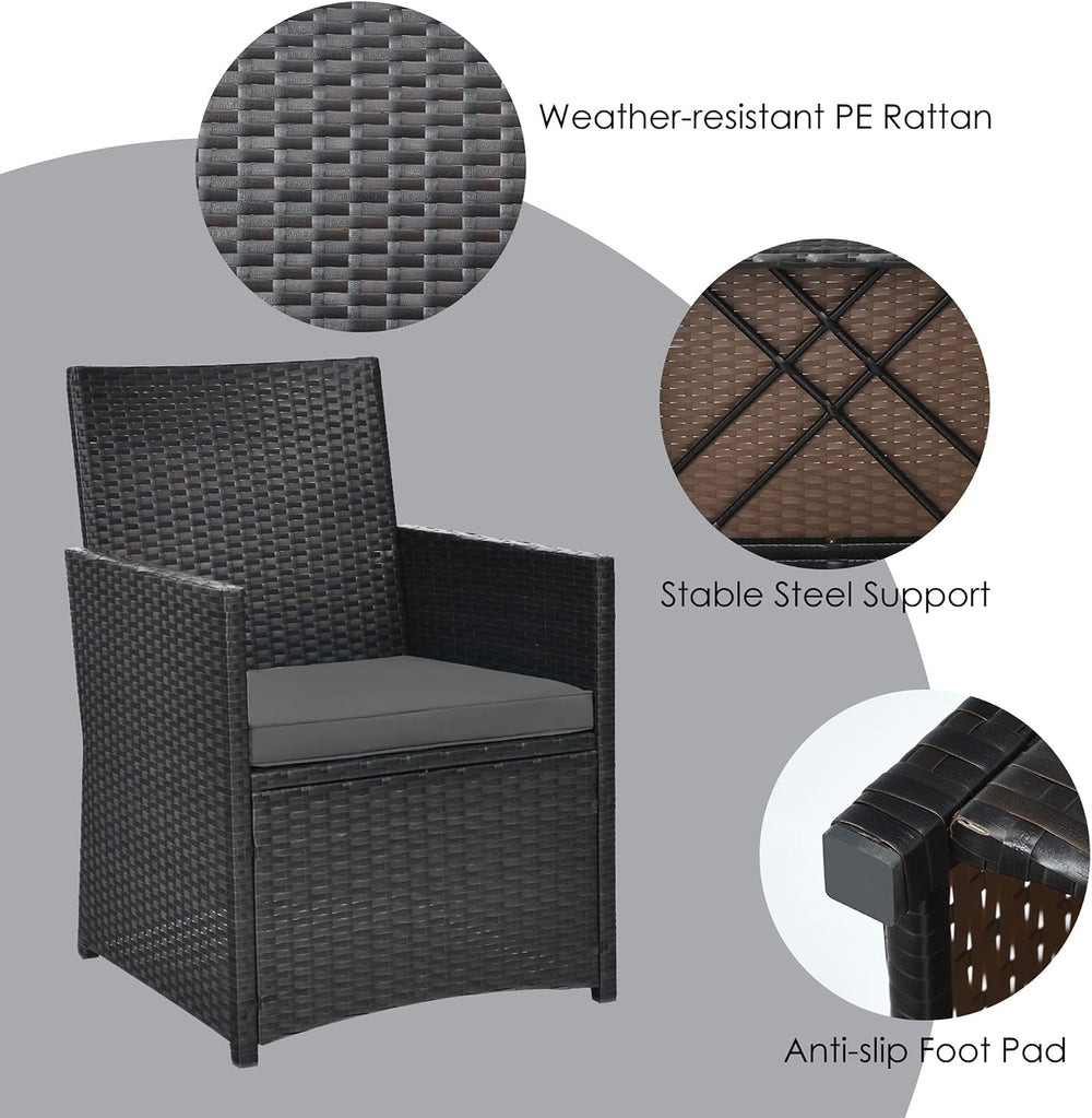DORTALA Wicker Patio Bistro Set 3 Piece, Outdoor Table and Chairs with Temper...