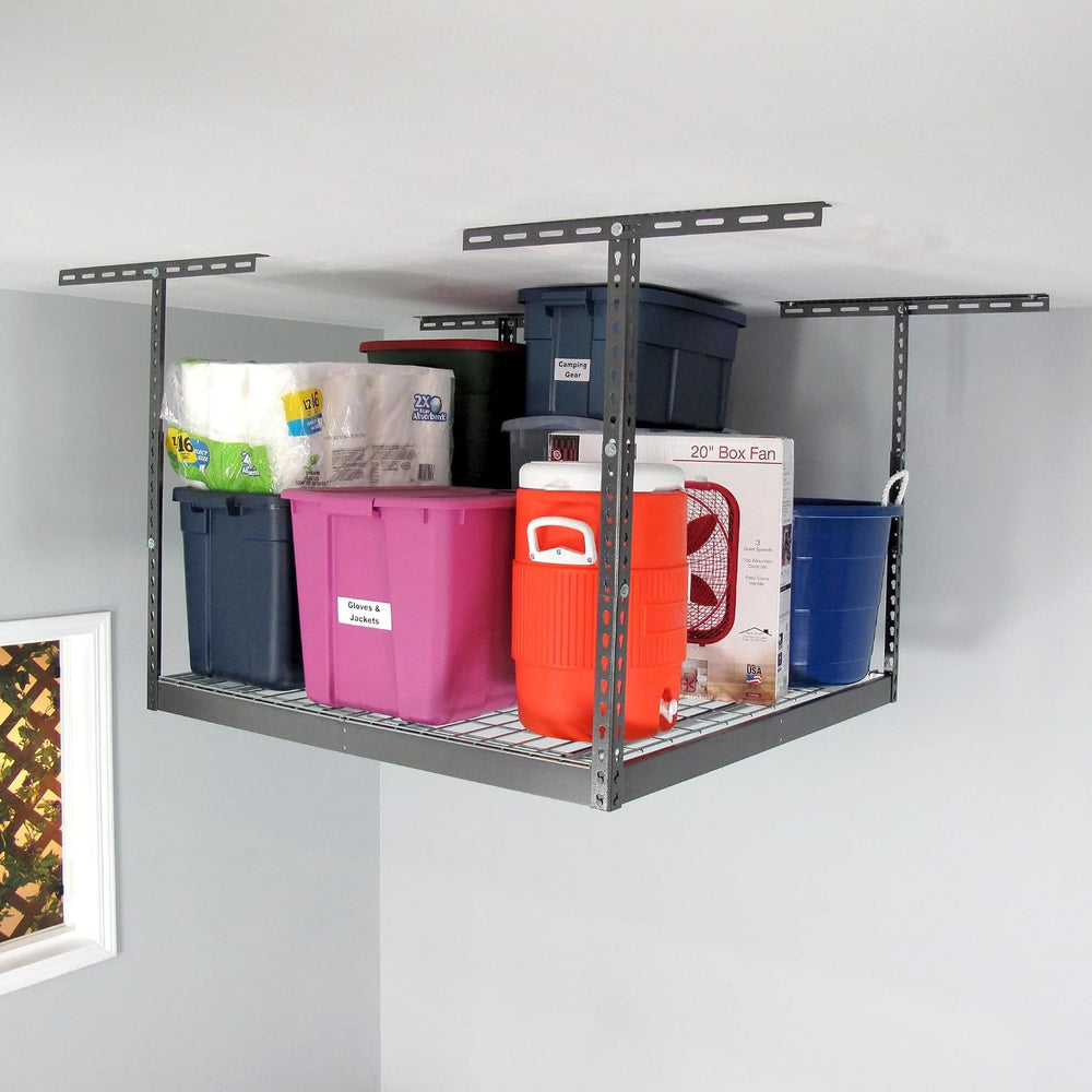 SafeRacks 4x4 Overhead Garage Storage Rack, Hammertone, 24"-45" Height