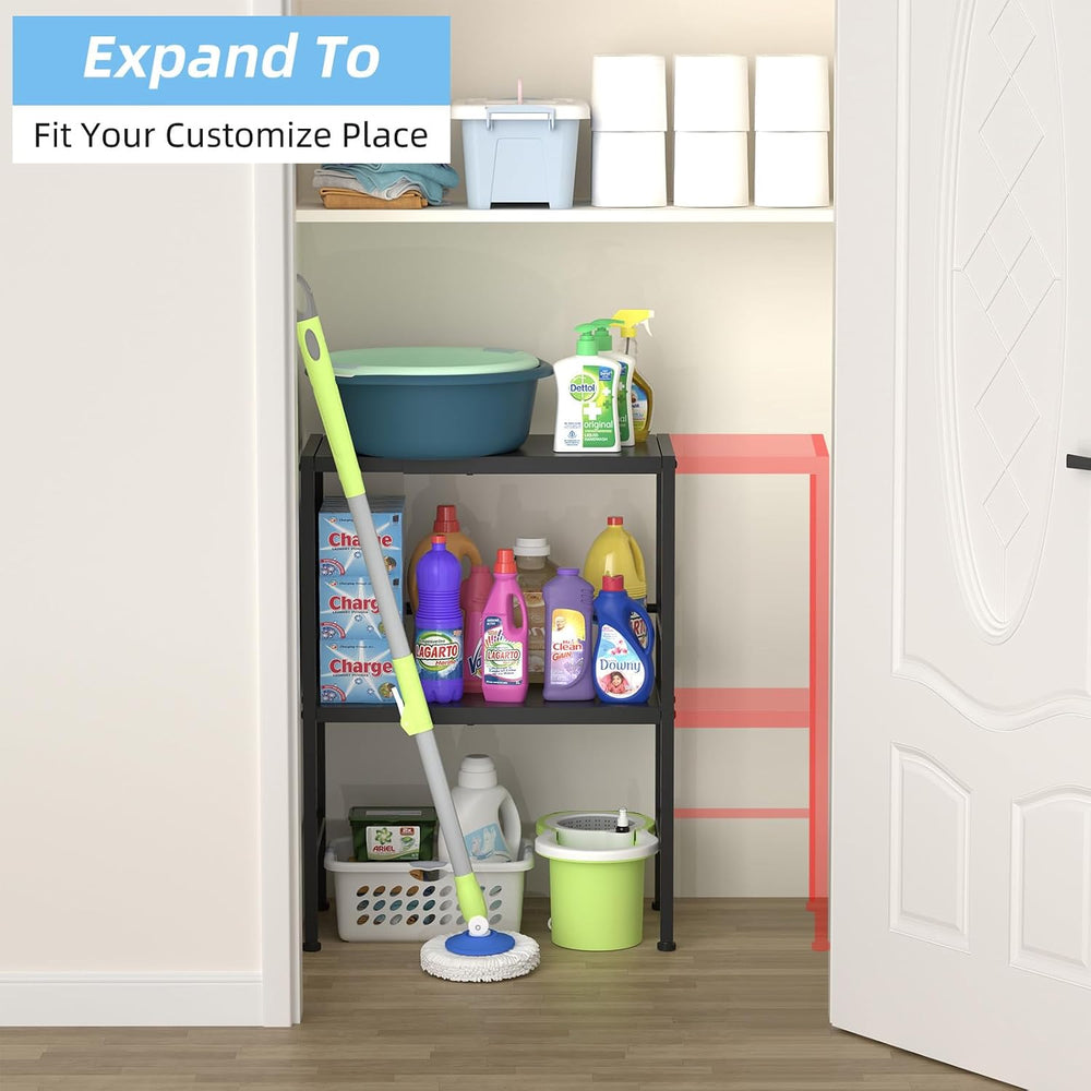 2-Tier Expandable Metal Storage Shelves, 150LBS Heavy Duty Shelving Units and...