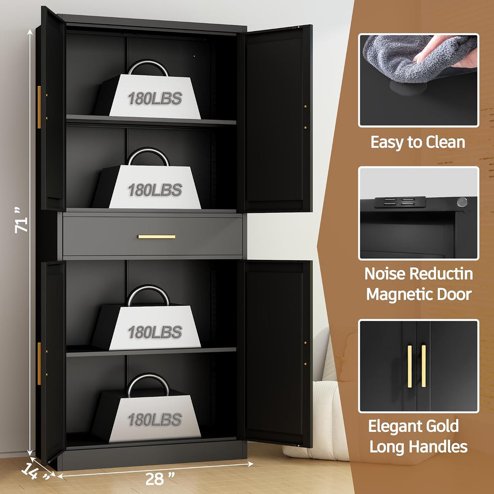 71" Metal Garage Storage Cabinet with 1 Drawer,2 Adjustable Shelves