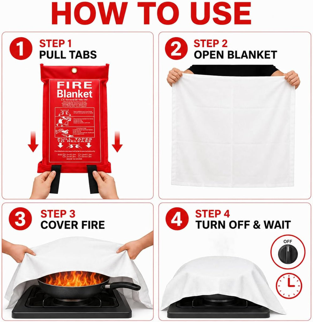 4 Pack,40"x40",Emergency Fiberglass Fire Blanket,Fire Suppression,H...