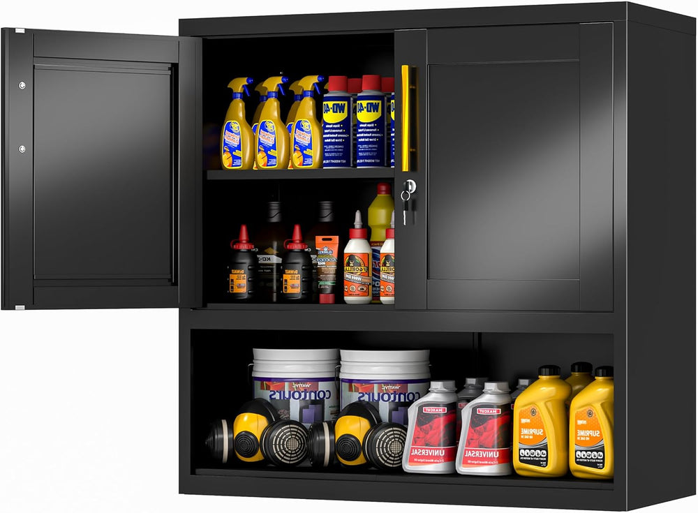 GAIOUS Metal Garage Wall Cabinet with Lock, Wall Mounted Steel Tool Cabinet