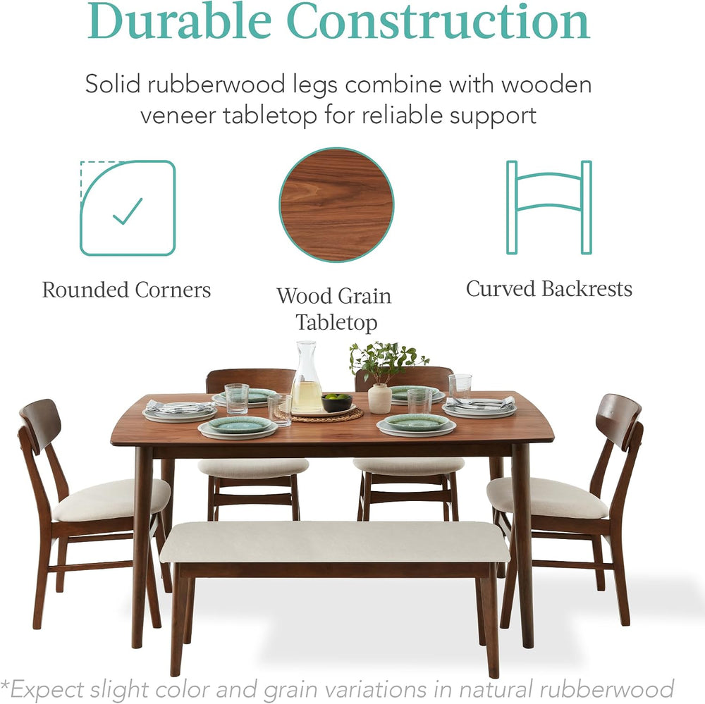 Best Choice Products 6-Piece Wooden Dining Set, Mid-Century Modern Table &amp...