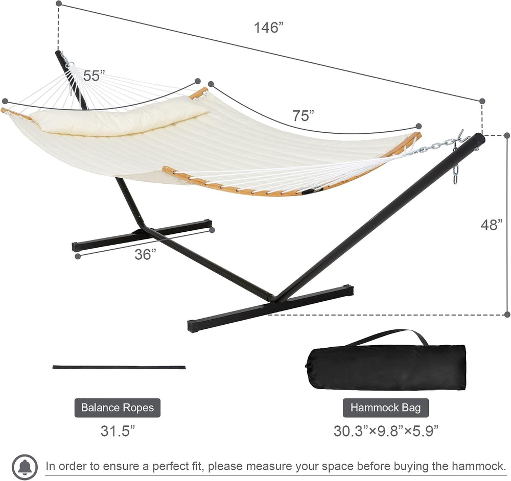Outdoor Hammock with Stand Included, Two Person Hammock, Beige