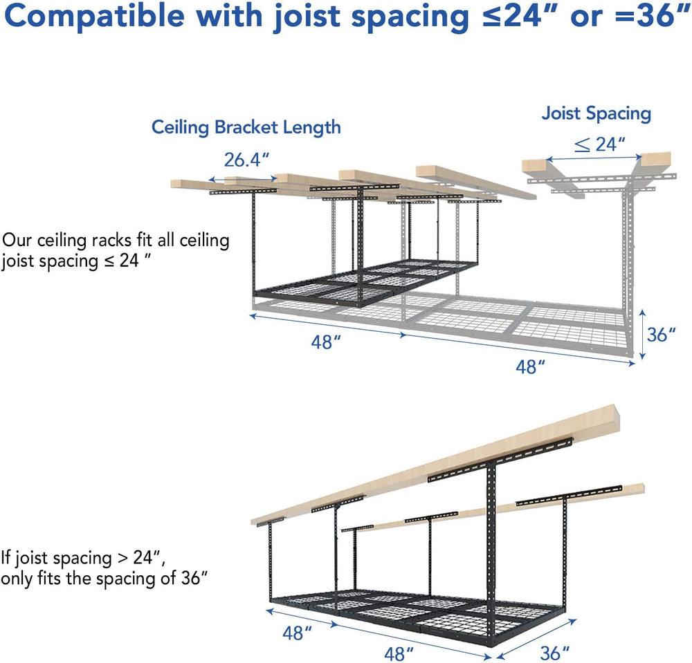 FLEXIMOUNTS 3x8 Overhead Garage Ceiling Storage Rack, 2 Pack, Black