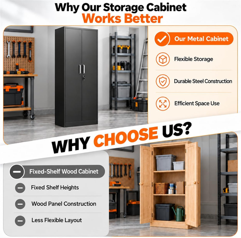 Metal Garage Storage Cabinet with 2 Lockable Doors and 4 Adjustable Shelves, ...