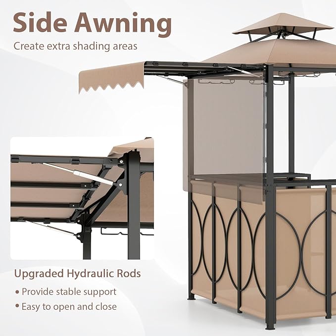 Tangkula 3 Piece Patio Bar Set, Grill Gazebo & 2 Foldable Bar Stools with...