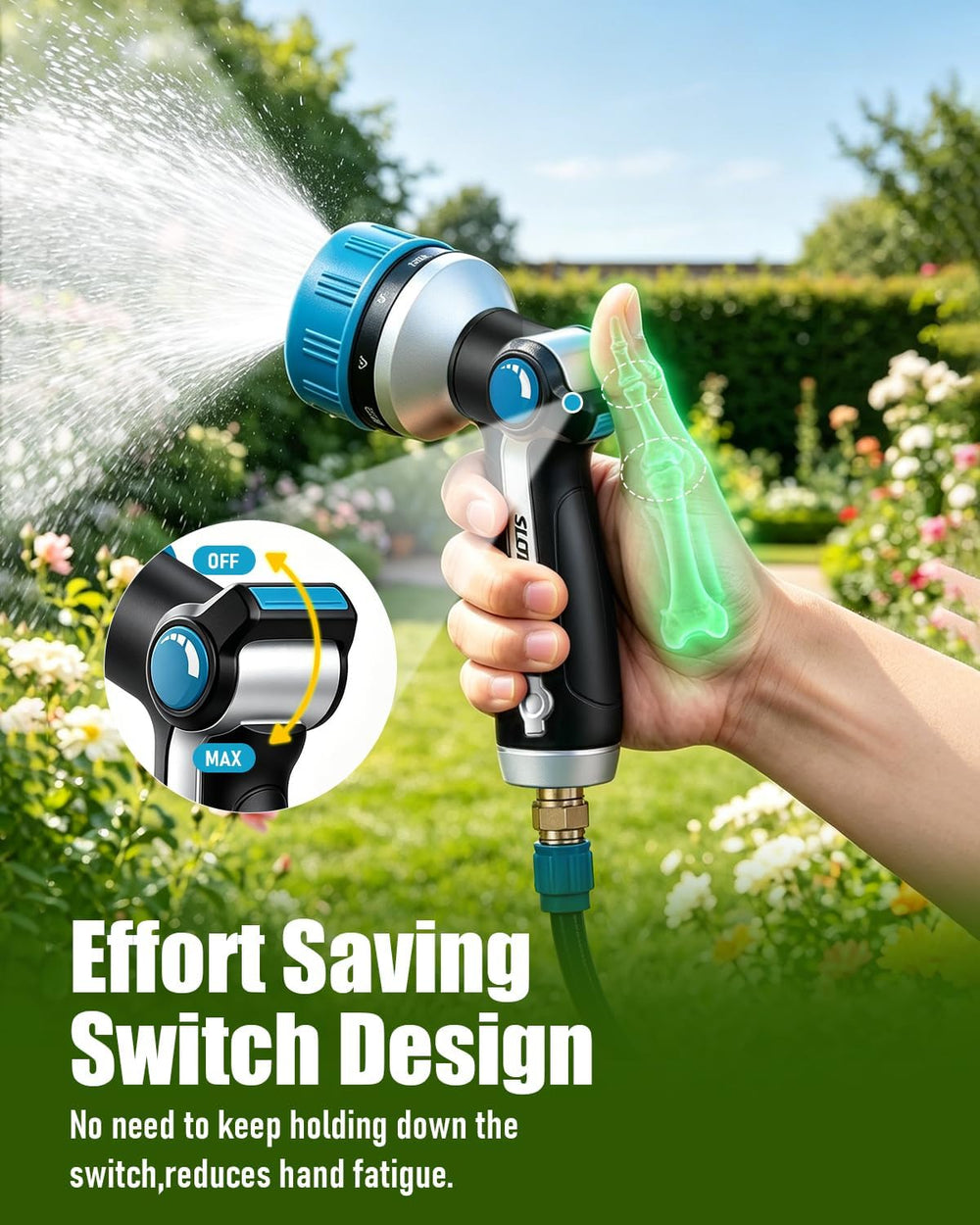 2 Pack Garden Hose Nozzle, Heavy Duty Metal Sprayer with Adjustable Spray Pat...