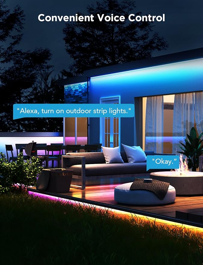 Govee Outdoor LED Strip Lights RGBIC with Warm and Cold White, 65.6ft 2.4G Wi...