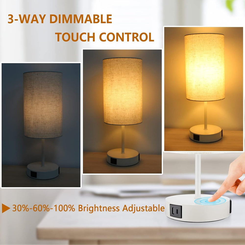 HiBay 2-Set Touch 3-Way Dimmable Table Lamps with Charging Station, White