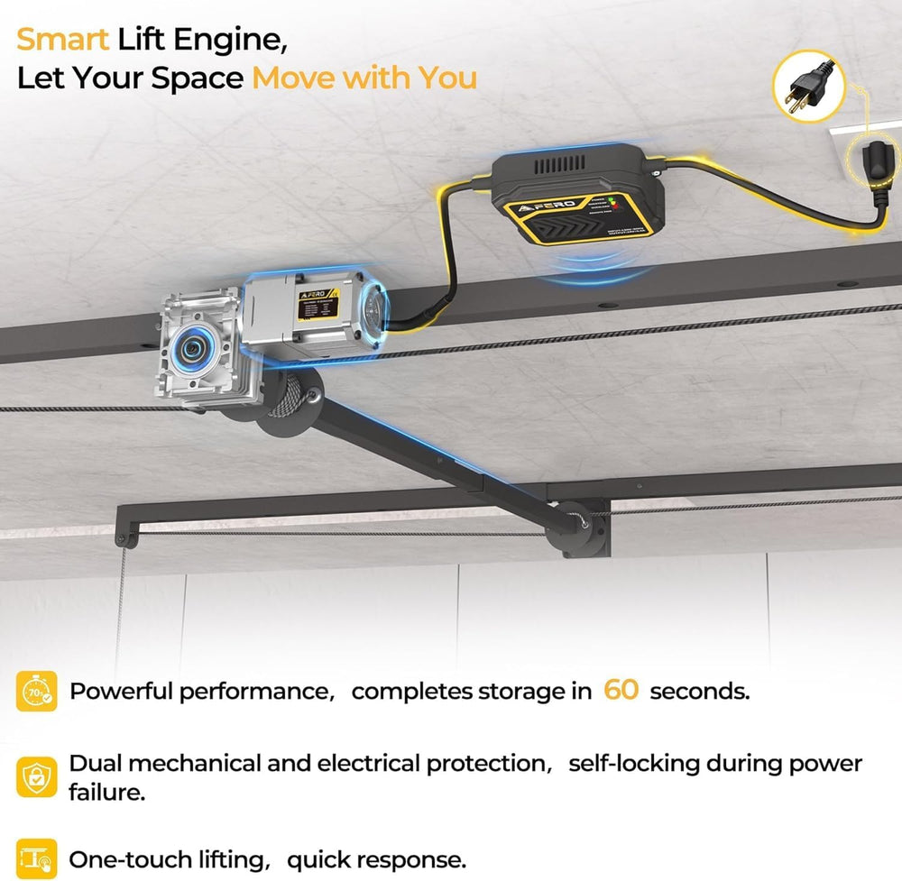 FERO Motorized Overhead Garage Storage Rack with Remote Control, Heavy-Duty C...