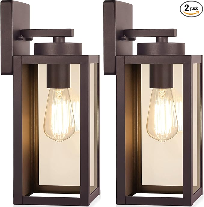 BesLowe Outdoor Wall Light Fixtures, Exterior Waterproof Wall Lanterns, Brown Porch Sconces Lighting with E26 Sockets, Modern Outside Lights for House Patio Front Door Entryway, 2-Pack