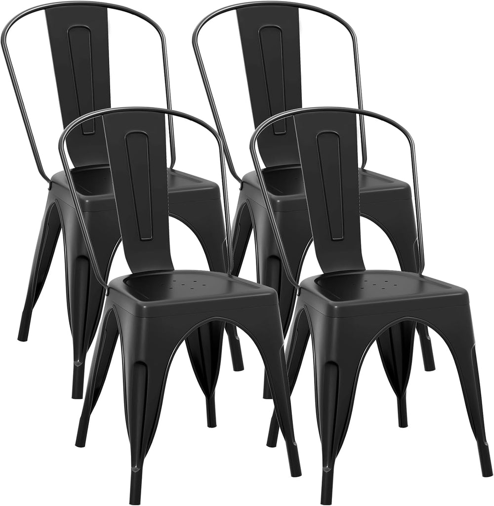 COSTWAY Stackable Metal Dining Chairs Set of 4 with Back, Indoor & Outdoor