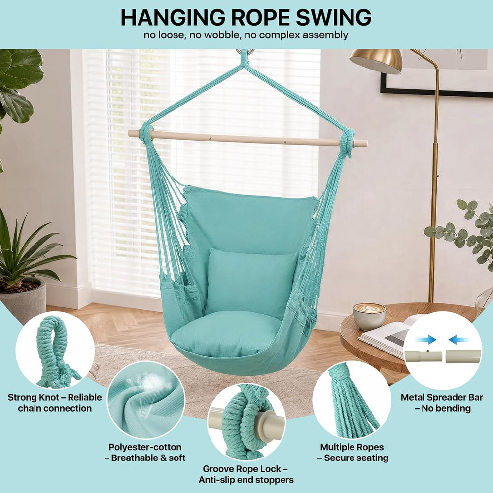 Athena Collection Hammock Chair Hanging Rope Swing, Green