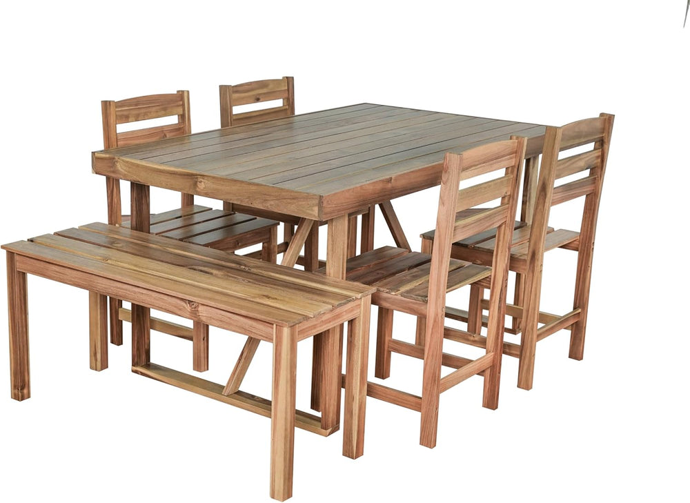 RuiSiSi Outdoor Dining Table Set for 6, Acacia Wood Patio Dining Set with Ben...
