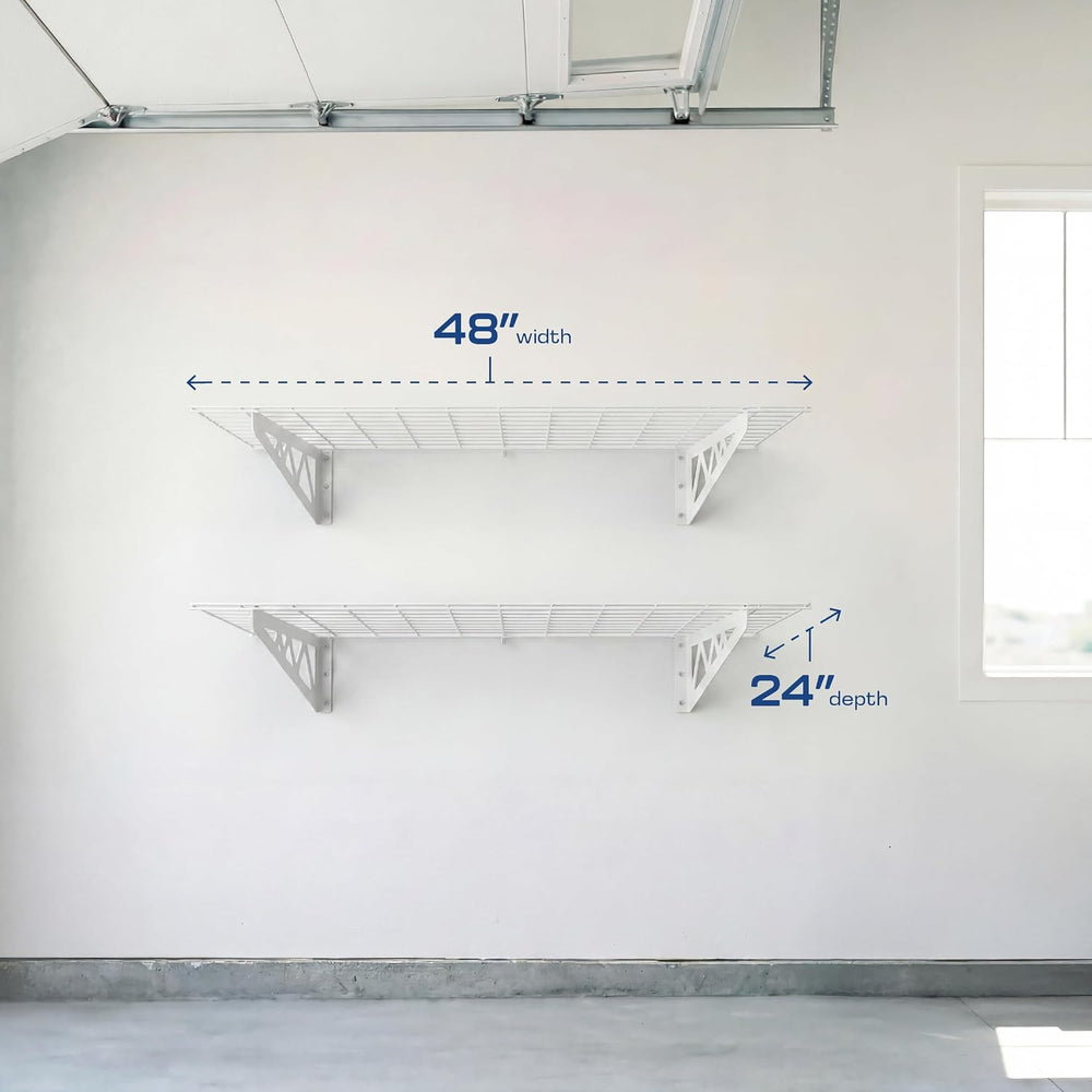 MonsterRAX Heavy Duty Garage Wall Shelving 24x48 2-Pack, Wall Mount, White