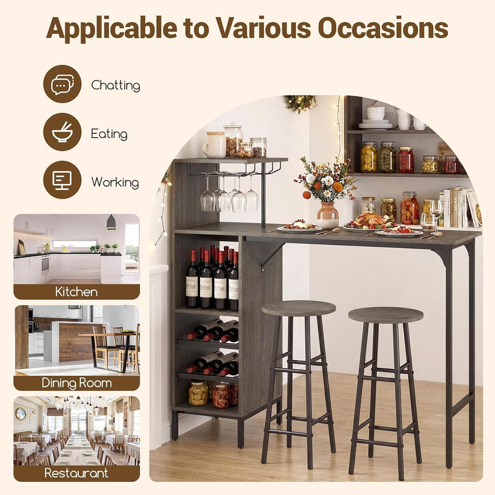 GIANTEX 3 Pieces Bar Table and Stools Set, Bistro Table Set with Glass Holder...