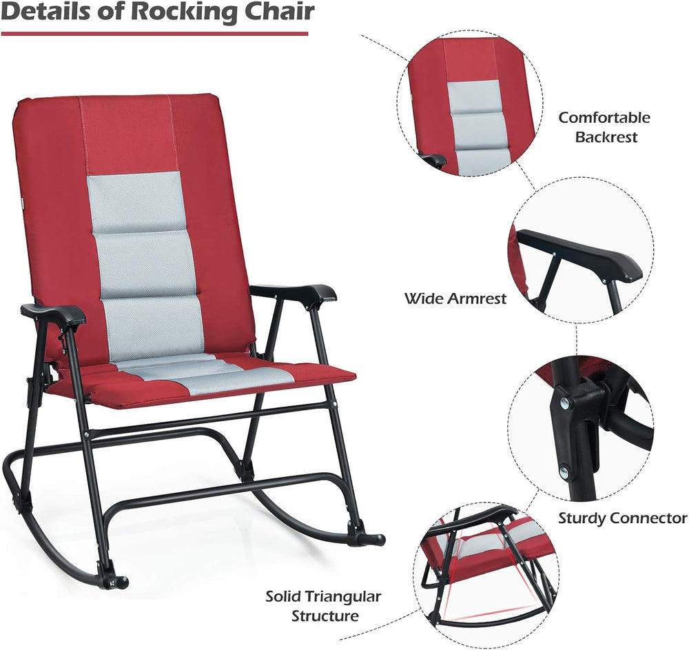 GIANTEX Camping Rocking Chair Foldable Oversized with Padded Armrest and Seat...
