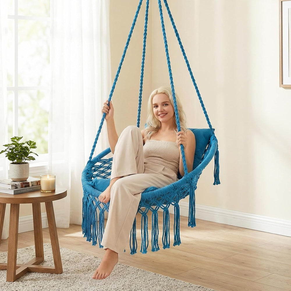 Happygrill Macrame Swing Chair with 2 Removable Cushions