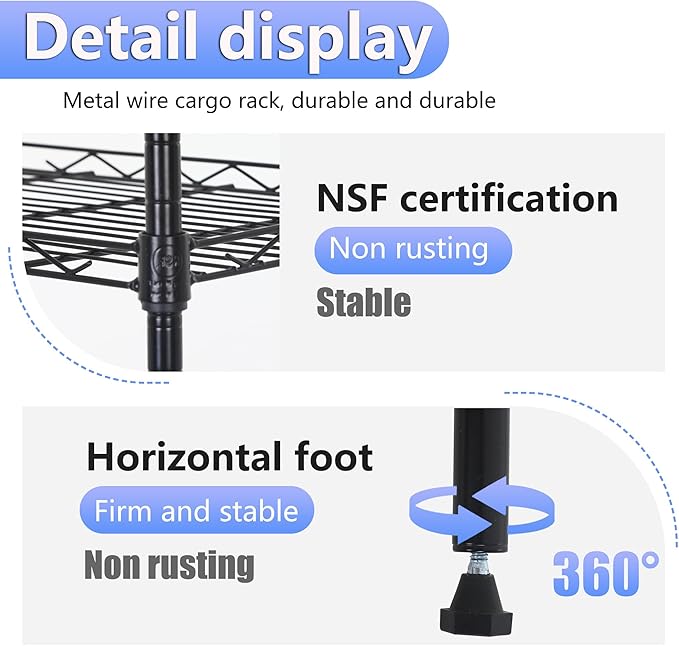 BestOffice | 6-Tier Wire Storage Shelves | 17x12x64 | Black | with Adjustable...