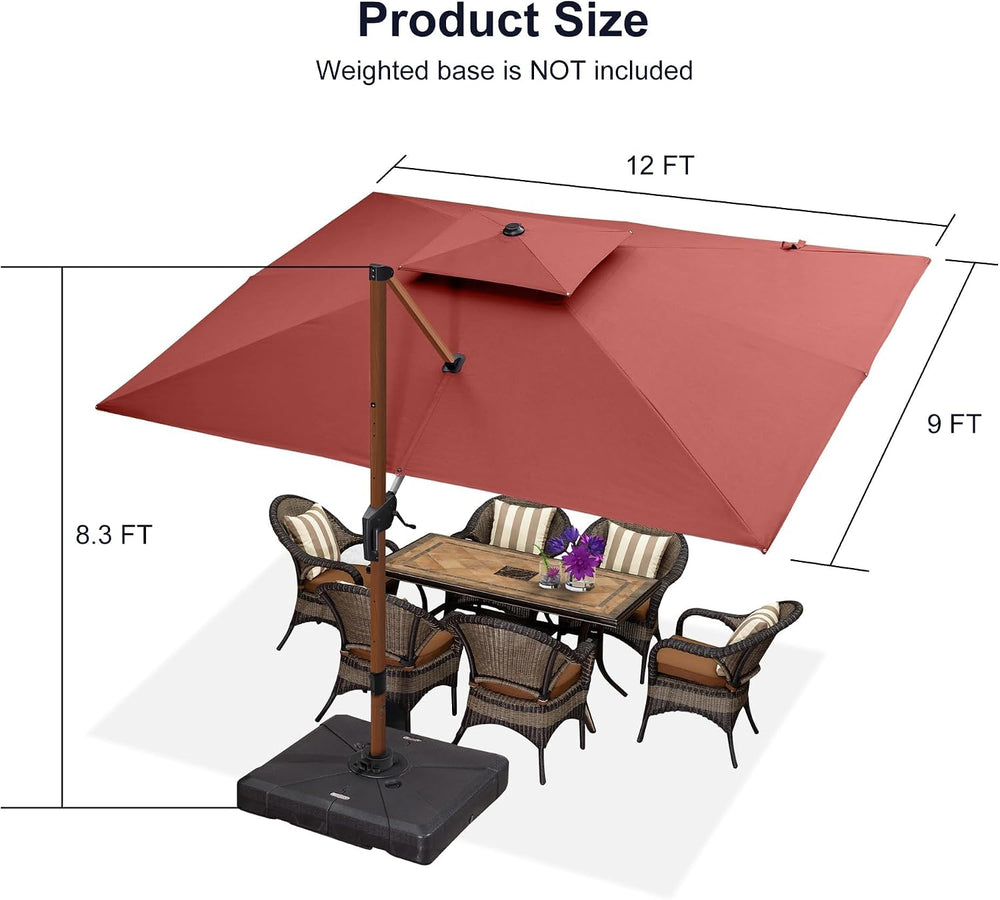 PURPLE LEAF Cantilever Umbrella 9' X 12' Wood-Grain Finish, Brick Red