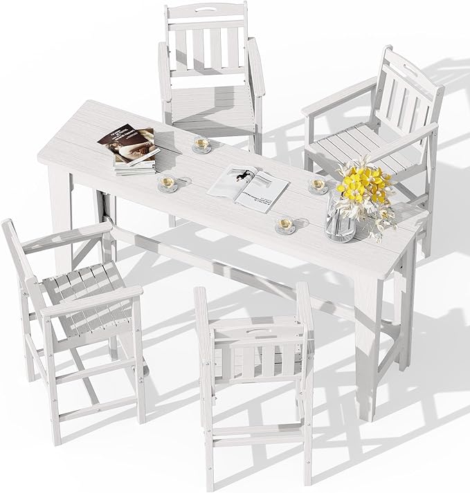 Ciokea Outdoor Bar Height Table Set of 5, 60" Extra Long Rectangle High ...