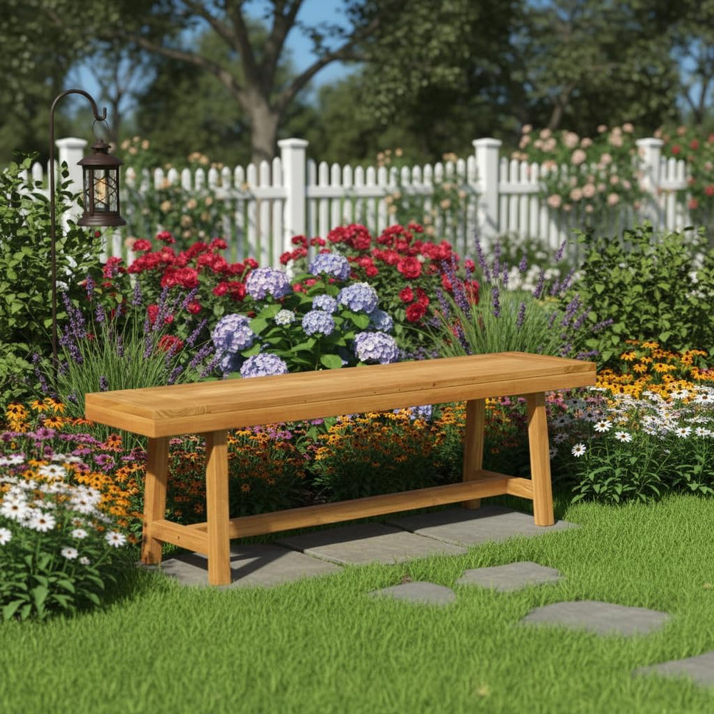 Tangkula 63-Inch Teak Wood Outdoor Bench Backless, Farmhouse Long Patio Dinin...