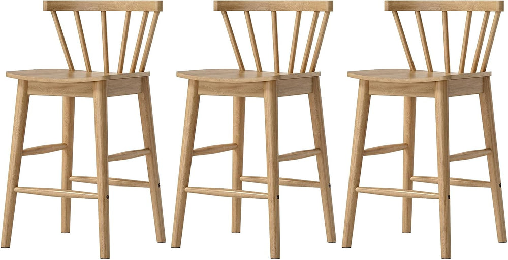 EYYTHUNG Wood Bar Stools Set of 3, Natural Oak