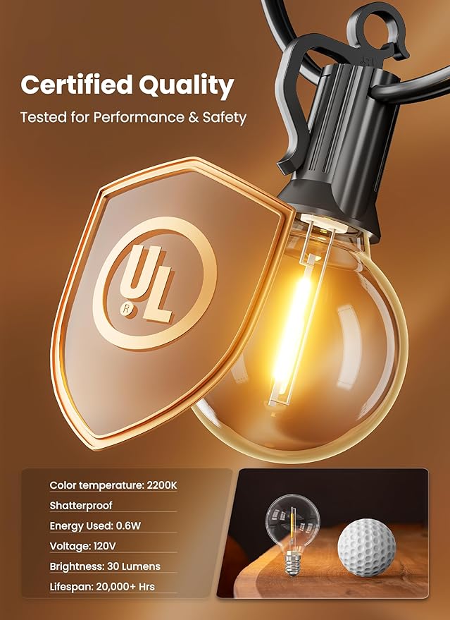 Brightown Outdoor String Lights 69 Feet G40 Globe Patio Lights with 32 Edison...
