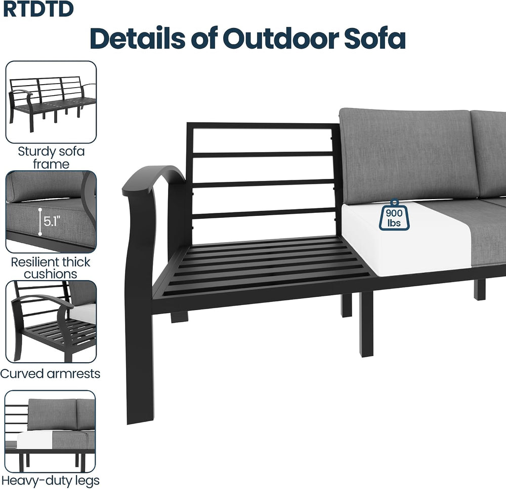 Aluminum Outdoor Patio Furniture Set,5 Pieces 5 Seats Metal Patio Sectional F...